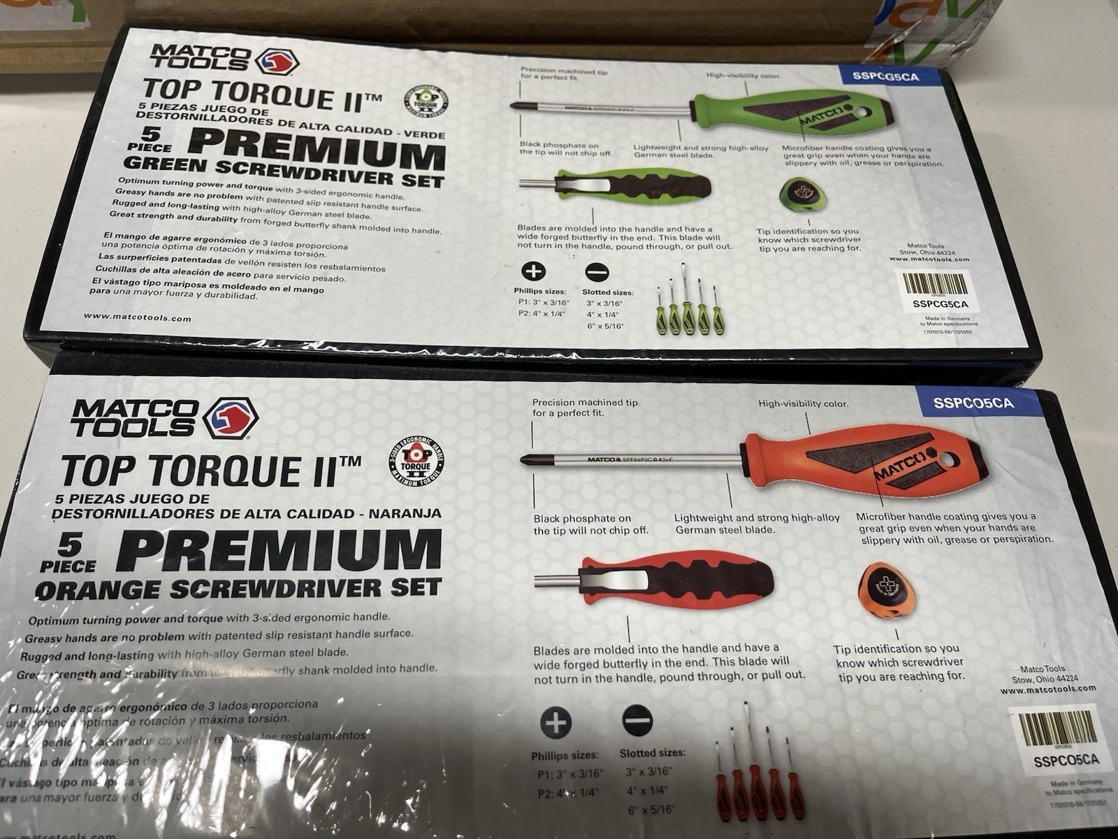 Matco Tools Brand New Screwdriver Sets! Green & Orange Set!