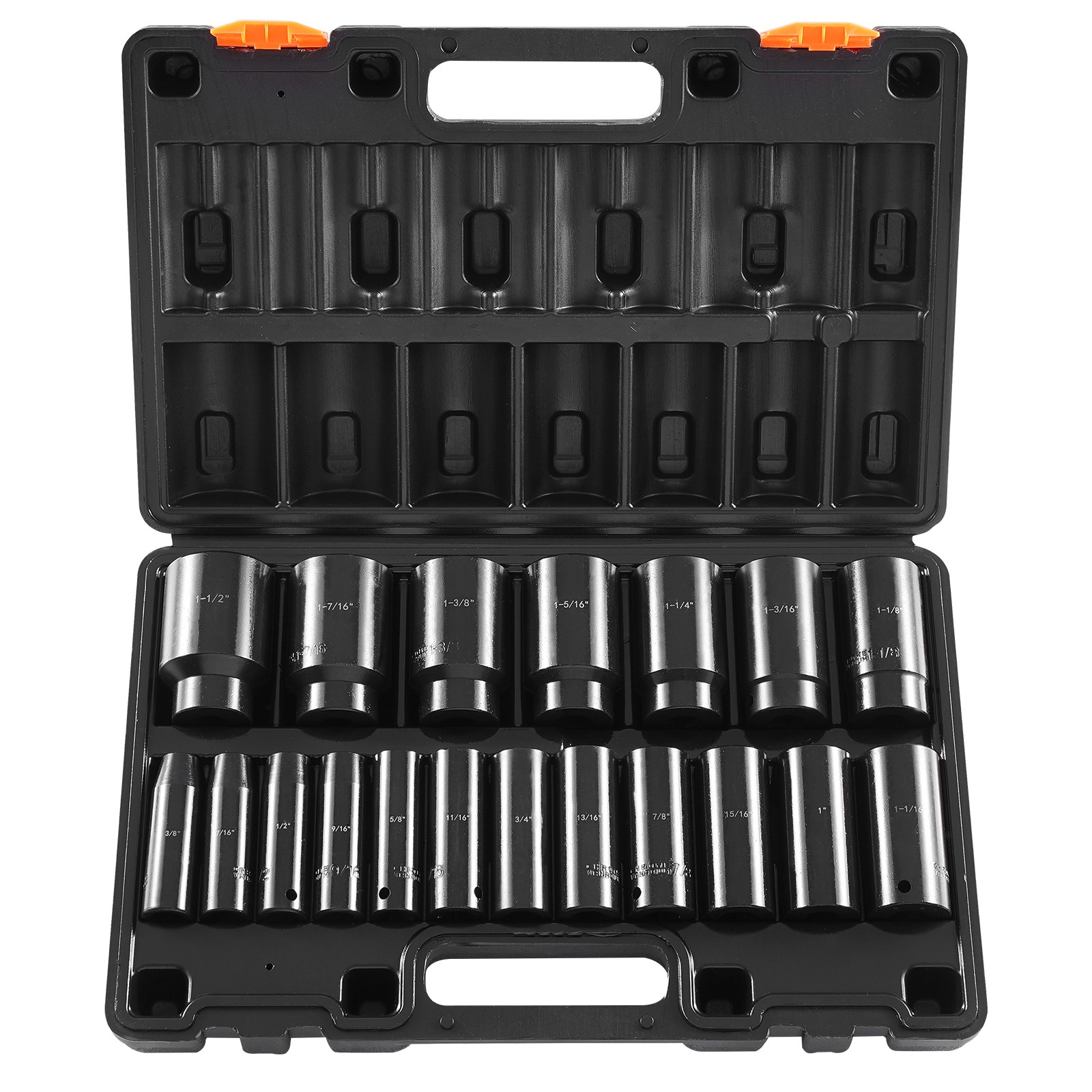 VEVOR 19 Pcs Impact Socket Set 1/2 Inch Drive 3/8 inch to 1-1/2 inch Deep Length