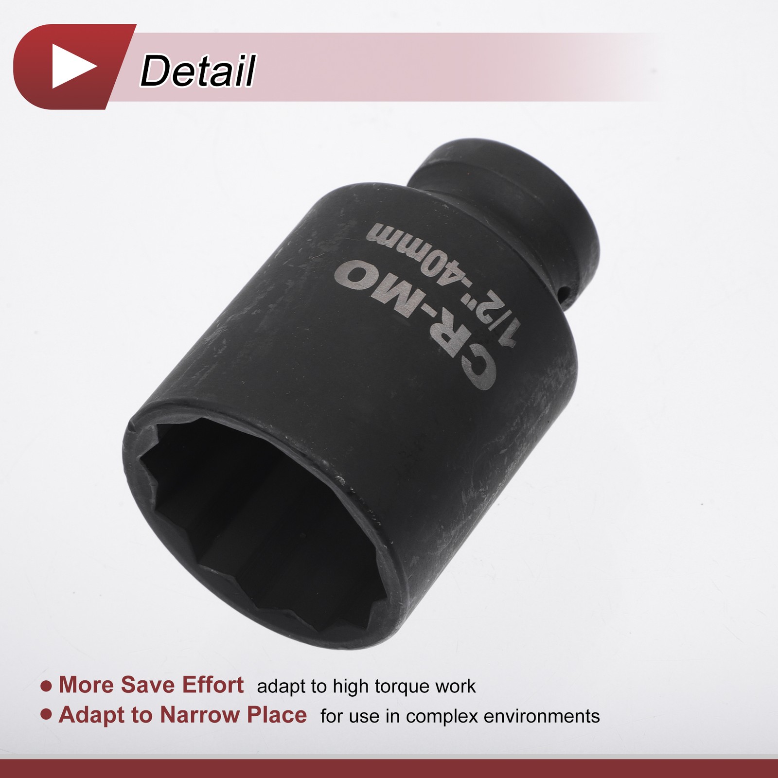Universal 1/2 Inch Drive Impact Socket 40mm 12 Point High Carbon Steel 1 Pcs