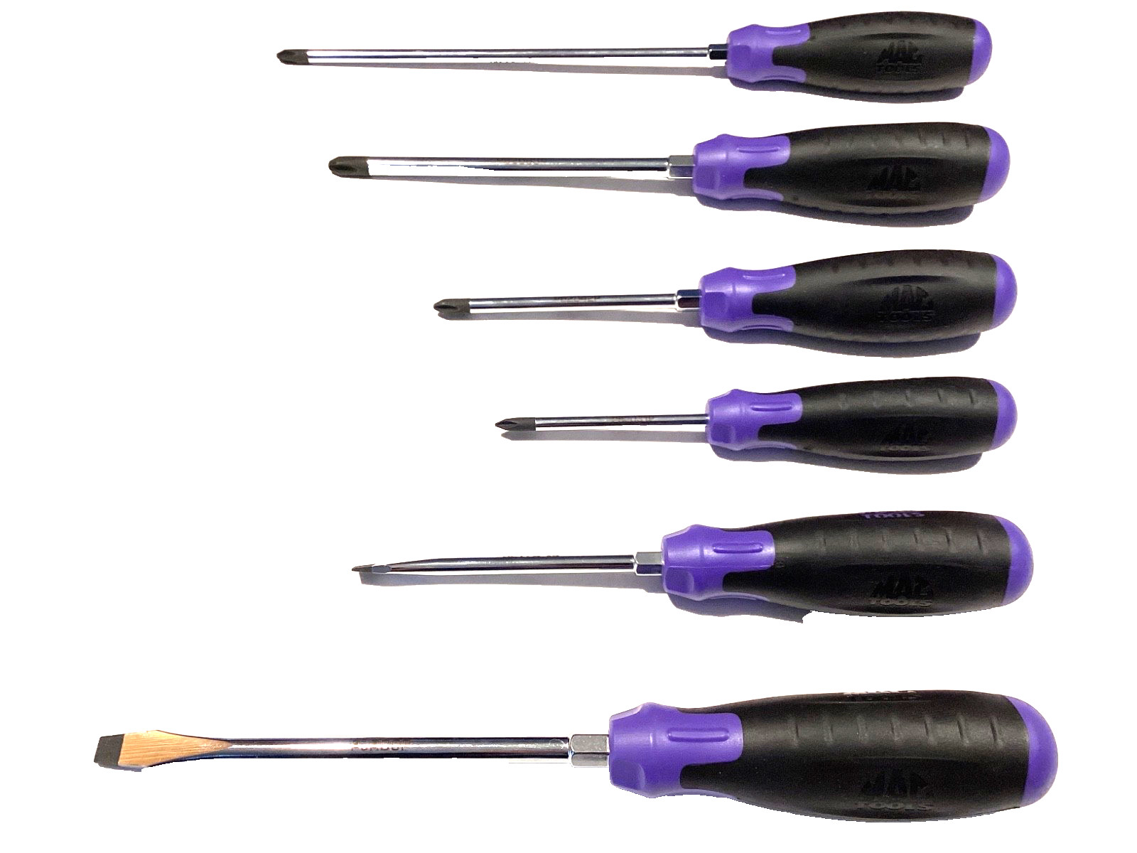 Mac Tools 6 Piece PURPLE Soft Grip Mix Tip Screwdriver Set 4 Phillips 2 Flat NEW