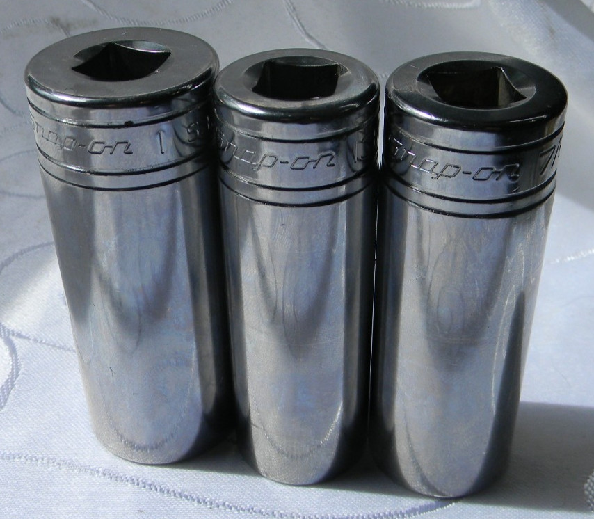 SNAP-ON 1/2″ DR 3PC SAE 12PT DEEP CHROME SOCKETS 13/16″ S261, 7/8″ S281, 1″ S321