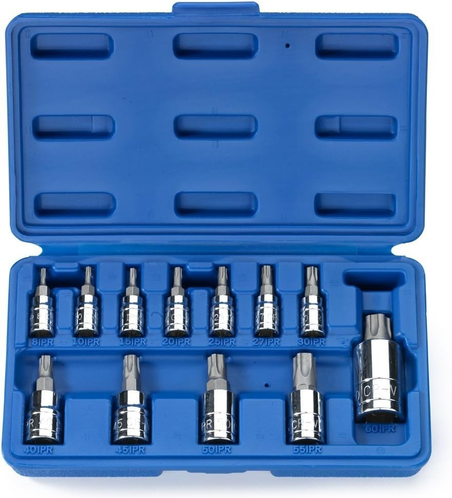 12-Piece 5-Point Star Torx Tamper-Proof Bit Socket Set – Chrome Vanadium Steel