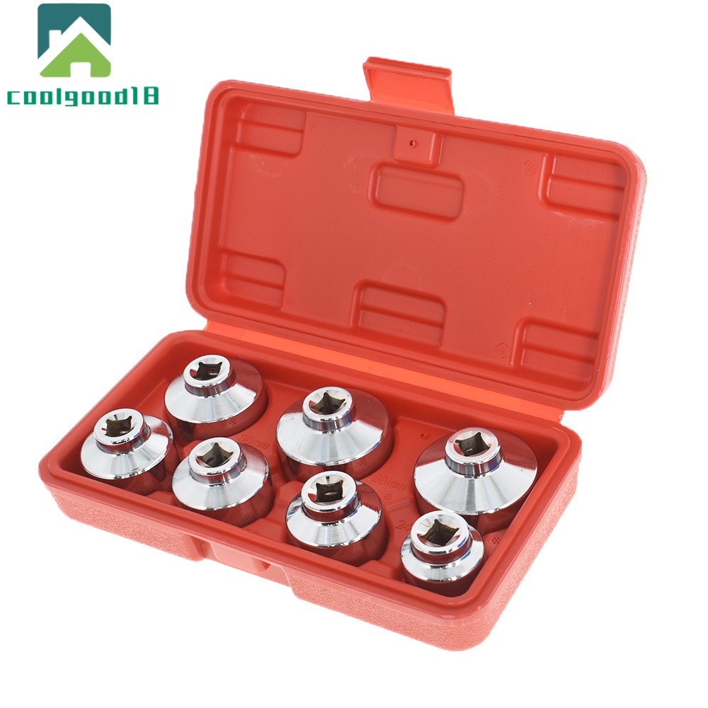 7 Pcs Paper Cartridge Housing Oil Filter Cap Wrench Socket Set Tool Kit w/ Box