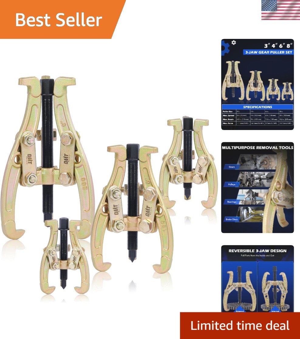 4-Piece Gear Puller Set – 3″ 4″ 6″ 8″ for Effortless Component Removal