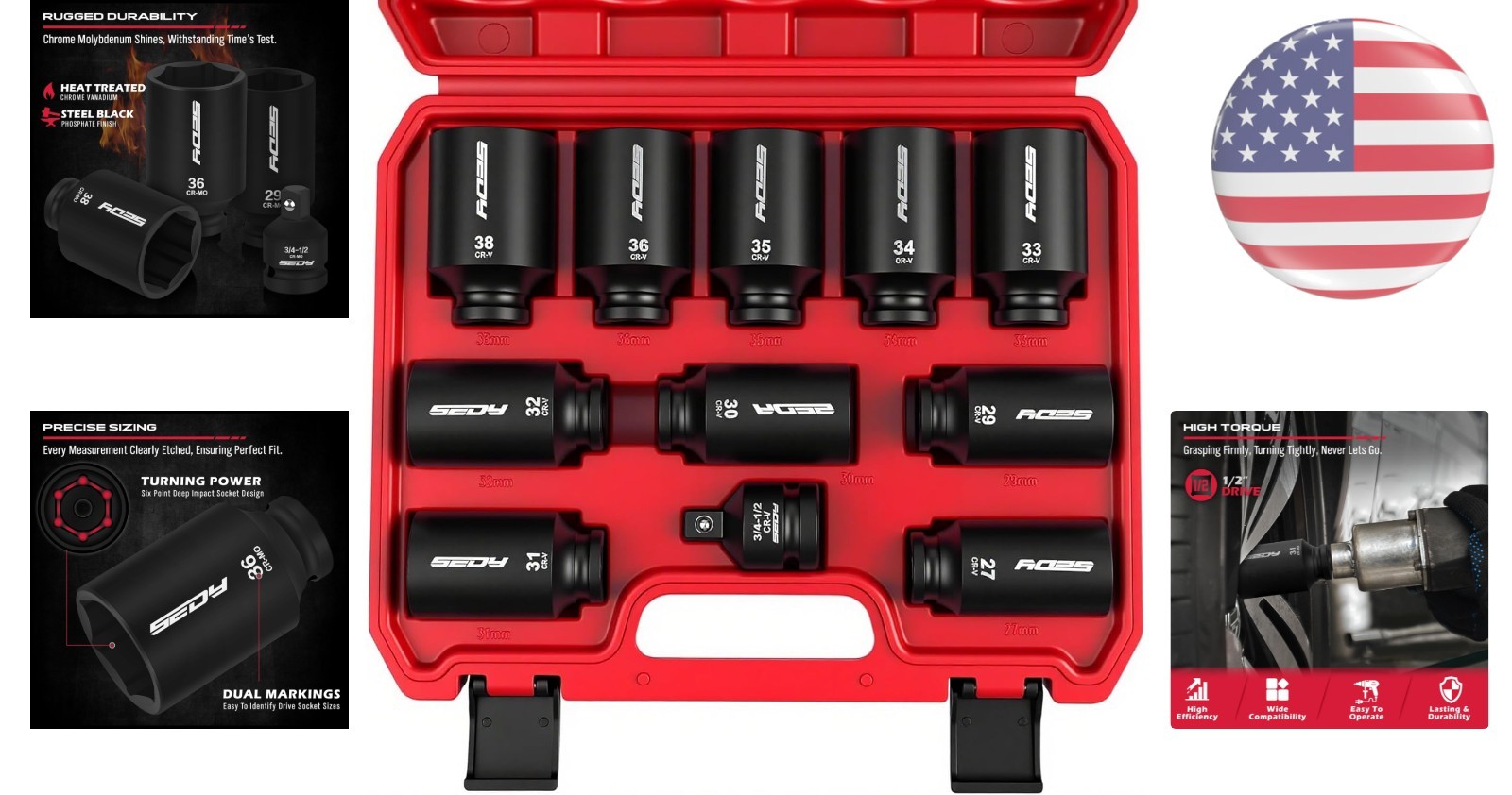 Chrome Molybdenum Impact Socket Set – 11 Pieces 27mm-38mm Range