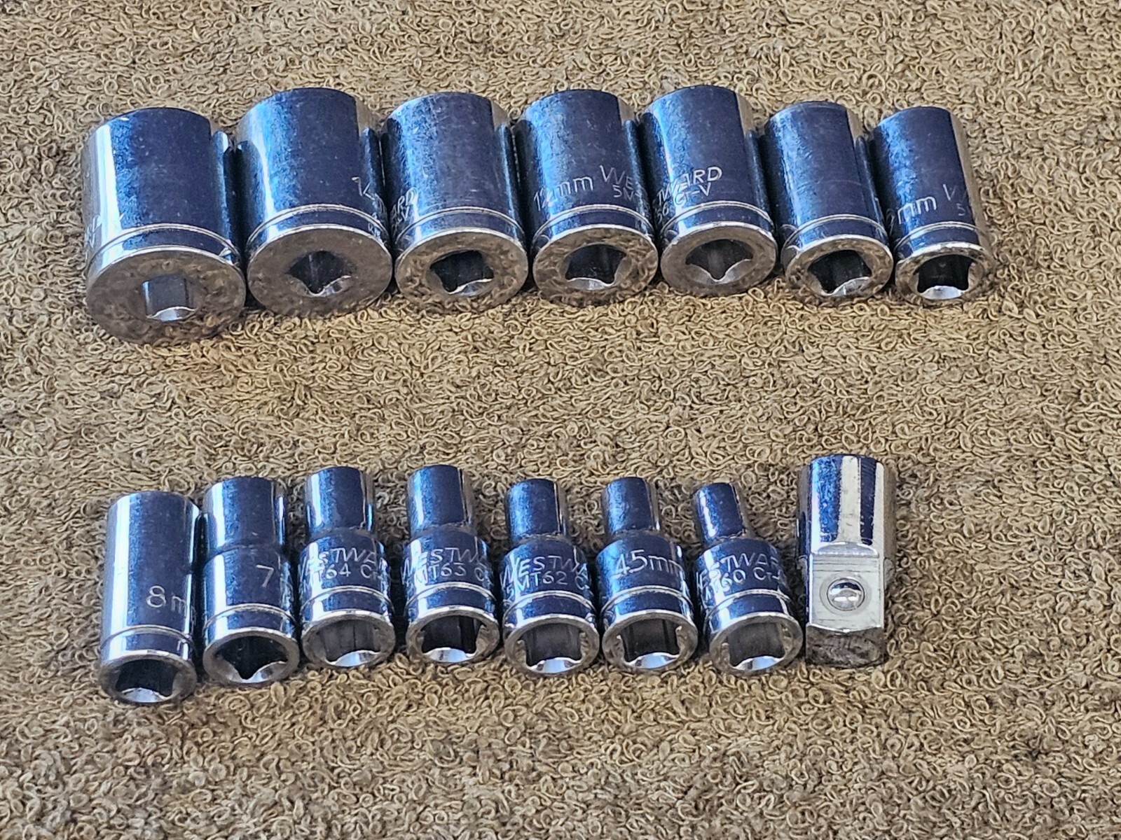 15 Westward Sockets 1/4 Drive 15 14 13 12 11 10 9 8 7 6 5.5 Adapter Metric Set