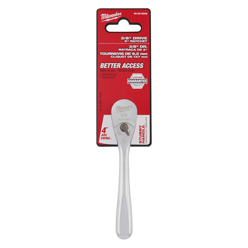 Milwaukee 48-22-9036 3/8in Stubby Ratchet 5in with 4 Degree Arc Swing