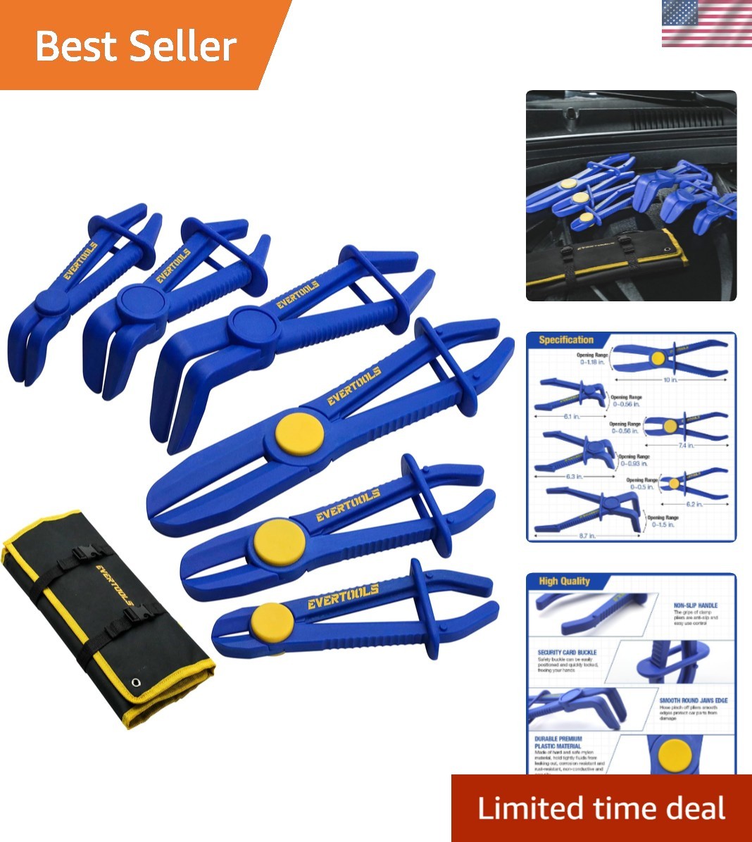 6pcs Hose Clamp Pliers Set, Radiator Fuel Line Clamp Tool, Straight & 90° Ang…
