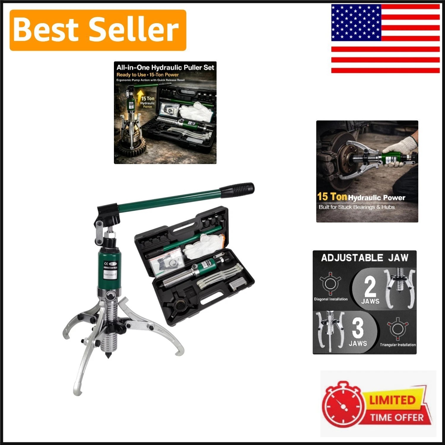 Heavy-Duty 15 Ton Gear Puller – Adjustable Jaws, 360° Operation, Durable Steel