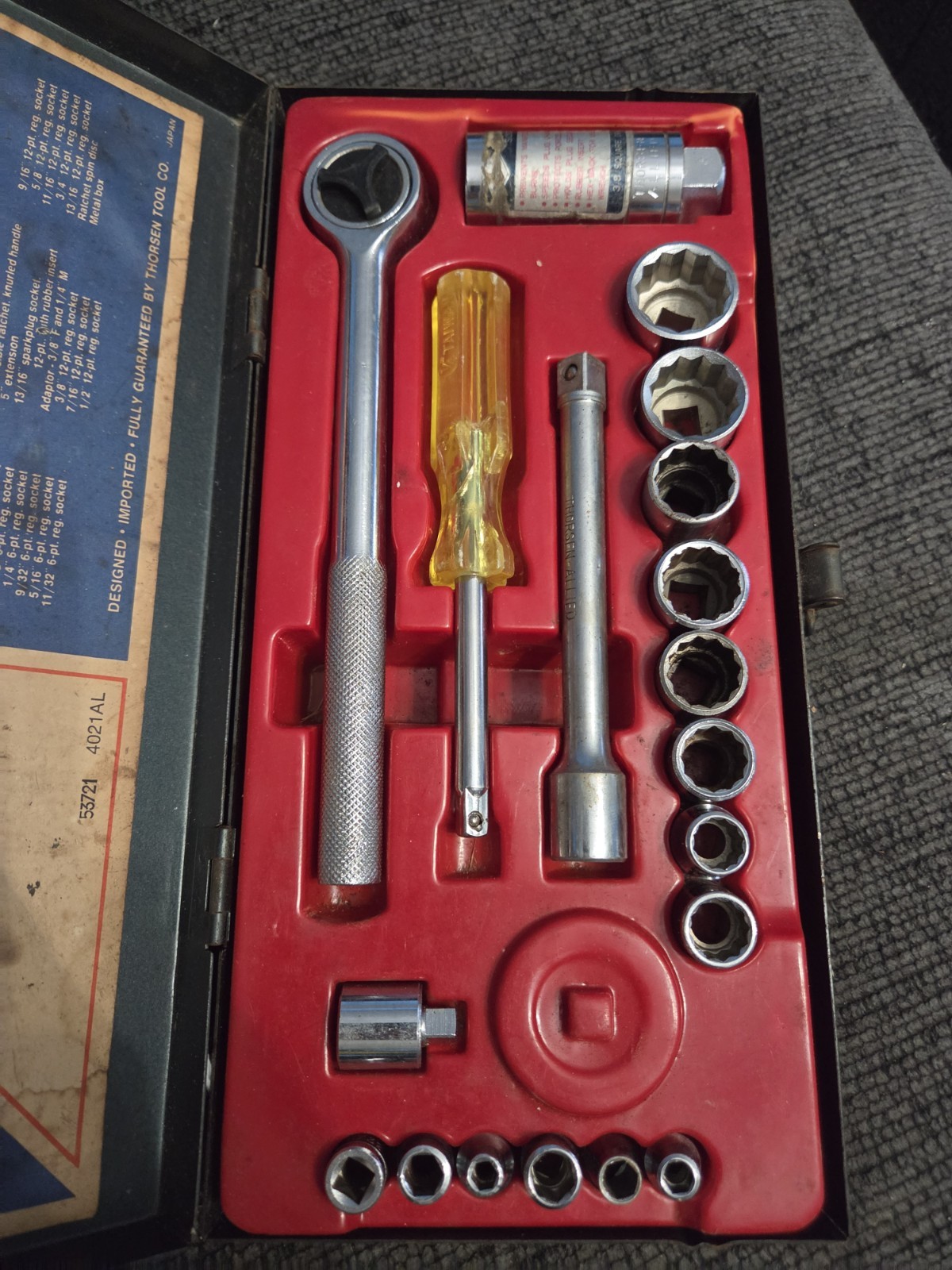 Vintage Thorsen Allied Wrench Set 1/4″ & 3/8″ Drive Socket Set 53721 Japan
