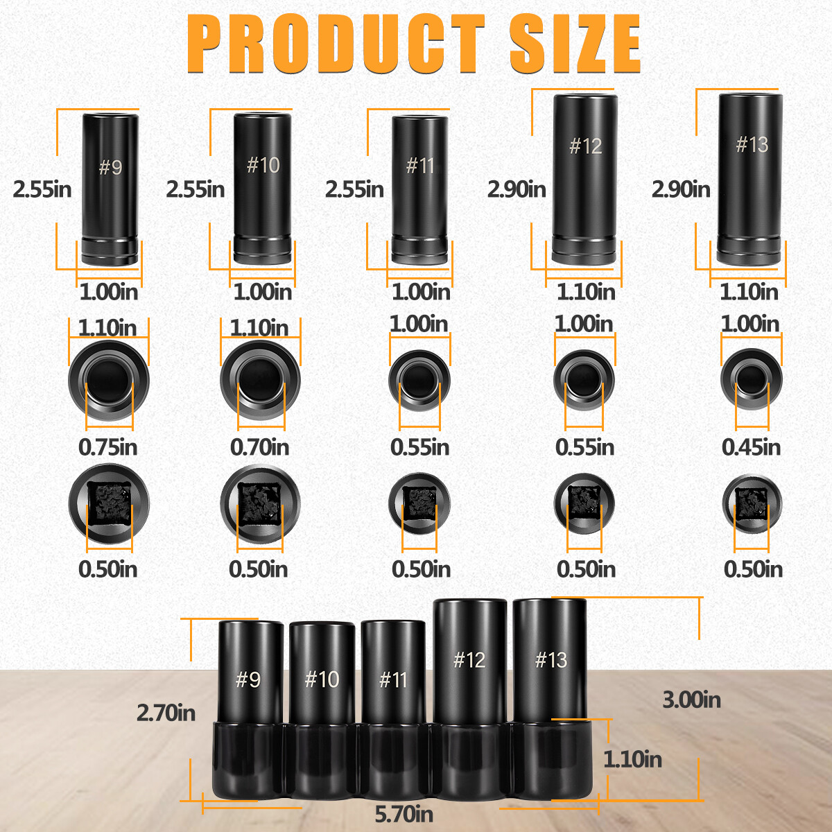 5pc 71670 Extra Large Tap Holding Socket Set with holder 5/8″11/16″,3/4″,7/8″,1″