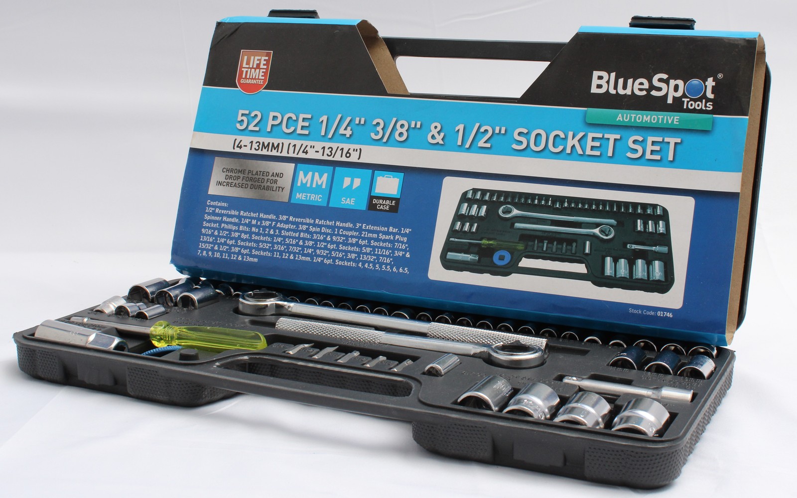 BlueSpot Automotive 52 PCE Socket Set with Case – 1/4″, 1/2″ & 3/8″ (U)