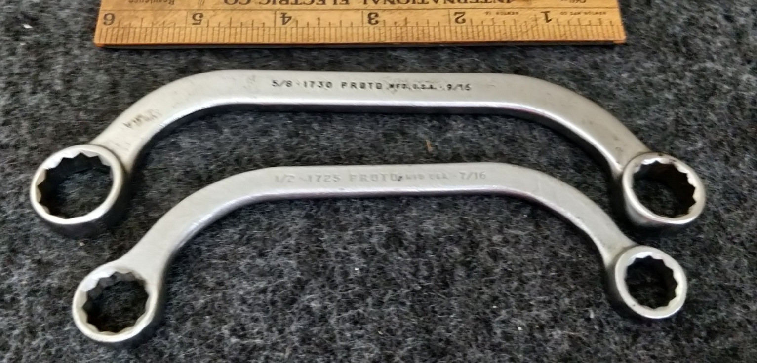 Proto #1725 & #1730 Half Moon Curved Box End Obstruction Wrenches 7/16” -5/8”