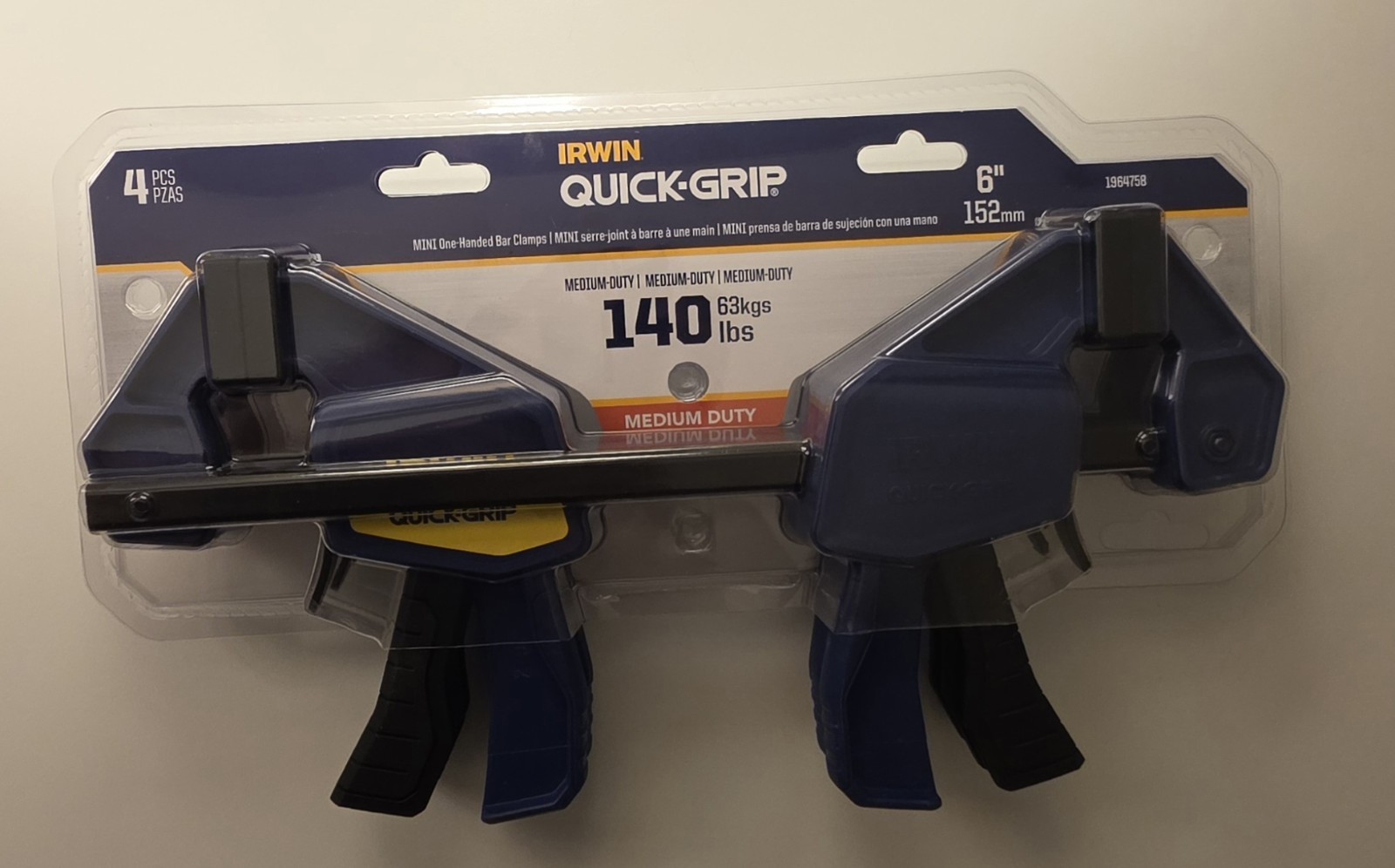 IRWIN Quick-Grip 1964758 One-Handed Mini Bar Clamp 4 Count (Pack of 1), Blue