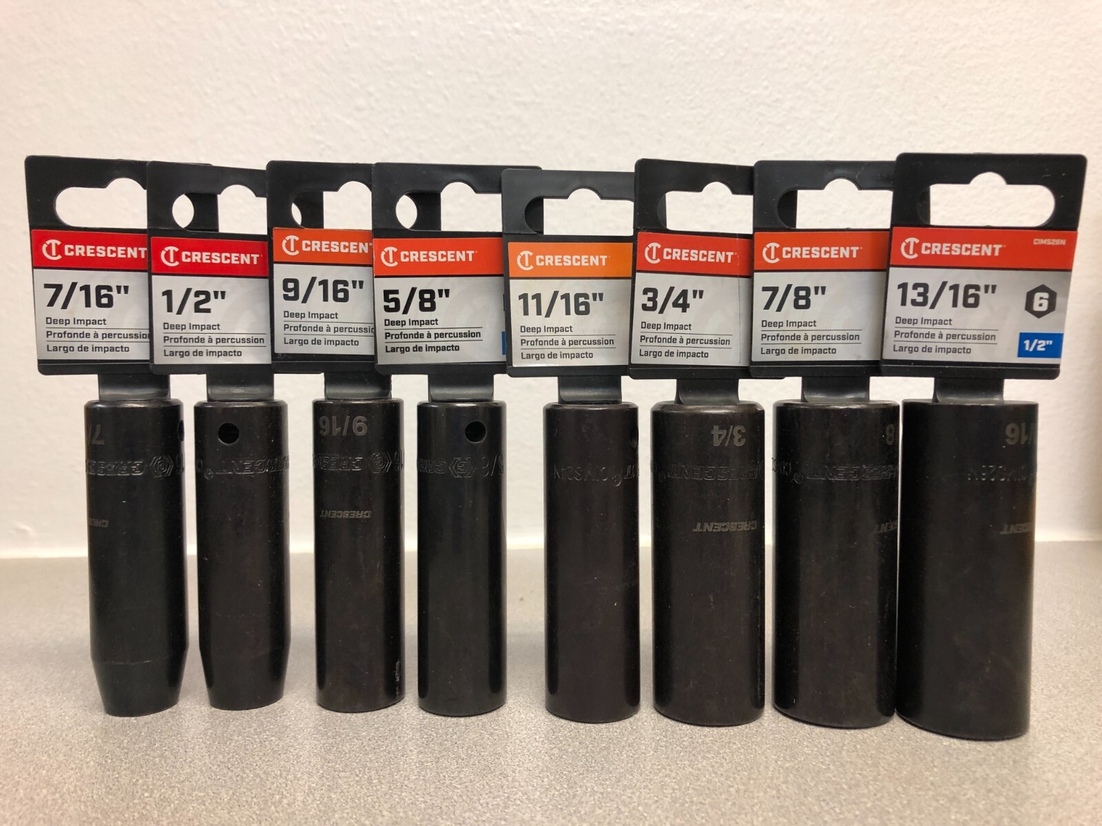 Crescent 1/2 in. drive SAE 6 Point Deep Impact Socket Bundle of 8 pcs