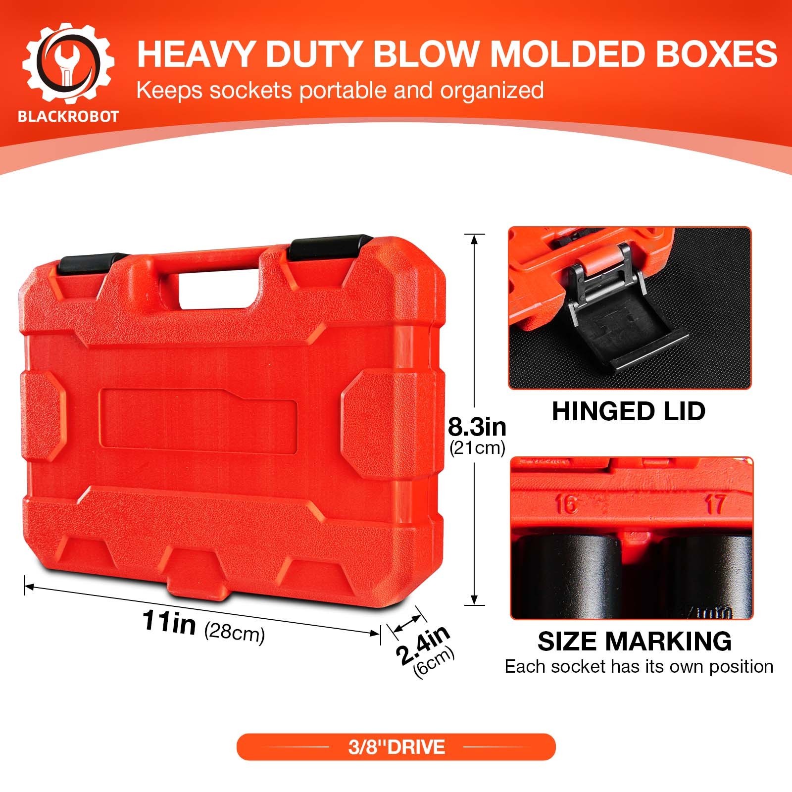3/8″ Drive Swivel Socket Set, 14-Pcs Metric Size (10-19mm) , Deep Socket Set