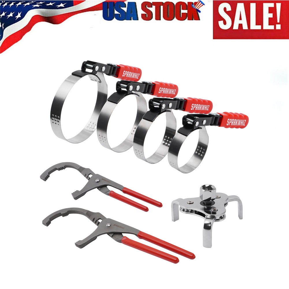 7xAdjustable Standard Oil Filter Swivel Wrench Set w/Oil Filter Plier Heavy Duty
