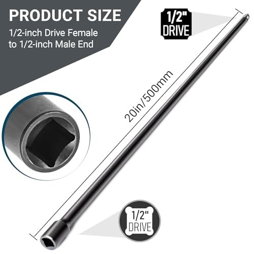 1/2″ Drive Impact Extension Bar, 20″ Long Socket Wrench Extender, Cr-V Steel Too