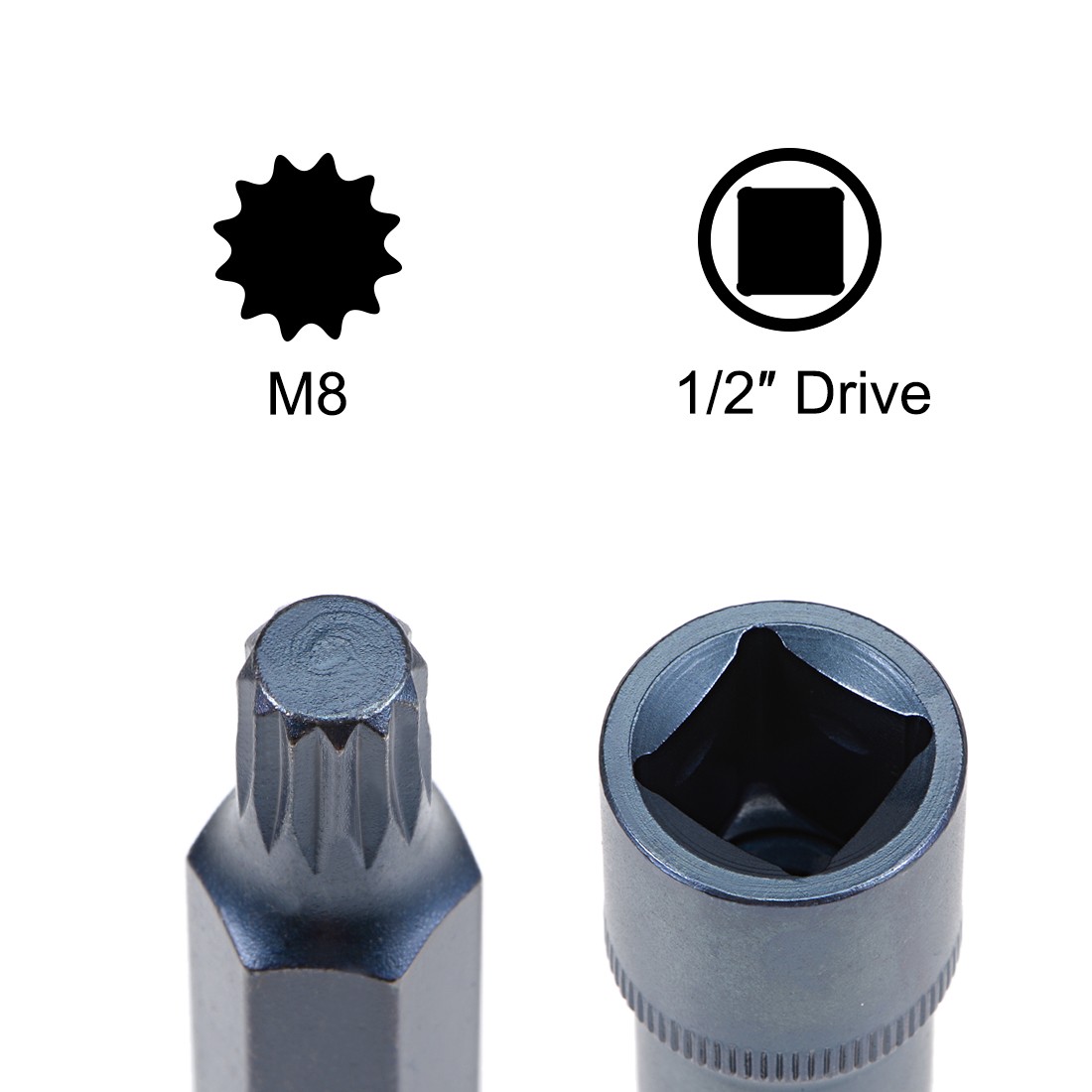 1/2-Inch Drive x M8 Triple Square Spline Bit Socket Metric Extra Long 8″ Length