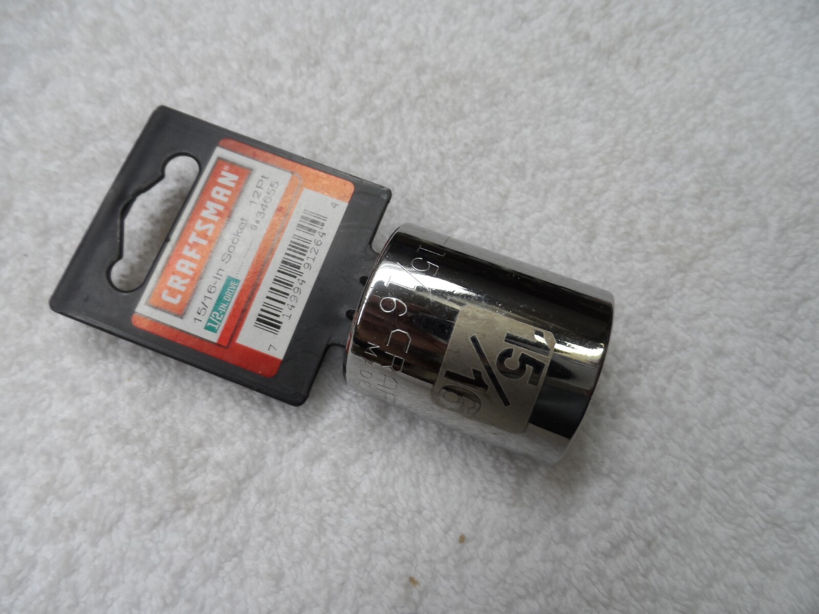Craftsman 1/2″ Drive Standard SAE Socket, 15/16″ laser 12 pt USA NIP- PN 34655