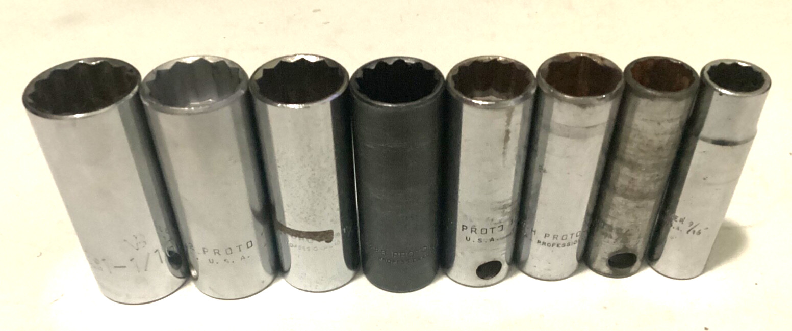 PROTO Professional extra DEEP 1/2” Drive 9/16” To 1 – 1/16” (8) piece set