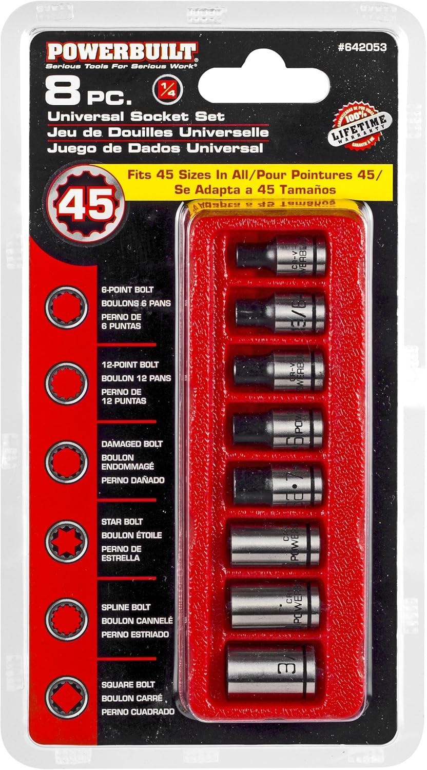 Powerbuilt 8 Piece 1/4″ Dr. SAE Spline Socket Set with 1/4 in., Silver