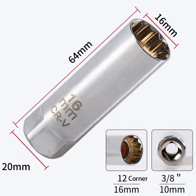 14mm 12 Point Thin walled Magnetic Spark Plug Socket 3/8″ Drive For BMW Nisan US