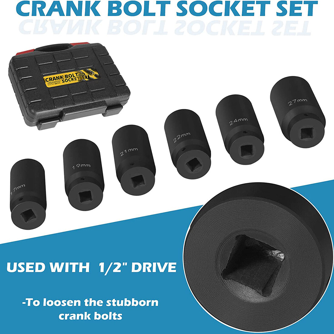 6 Pack 1/2″ D Crank Bolt Socket Set 17/19/21/22/24/27mm Harmonic Balancer Impact