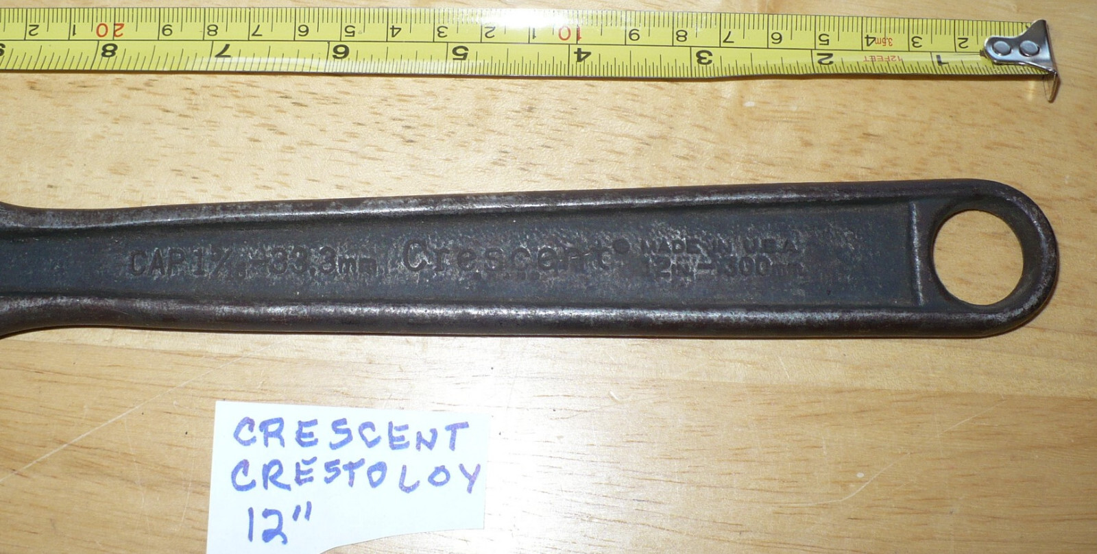 Vintage 12″ Crescent Crestoloy Adjustable Wrench 300mm Cap 1-5/16 33.3mm