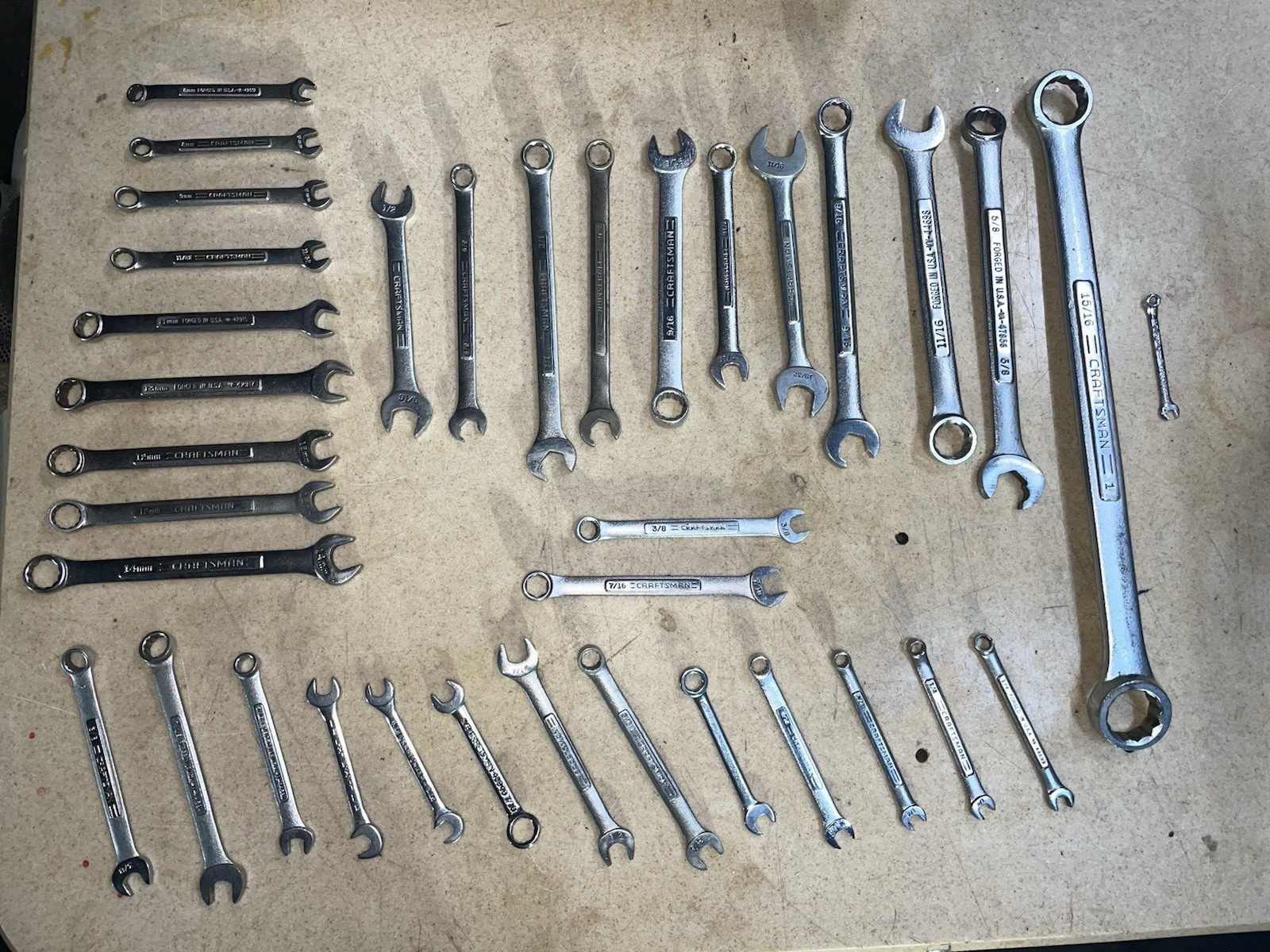 Lot of 36 Craftsmen Wrenches 27 SAE/9 Metric 1″ to 3/32″ Assorted