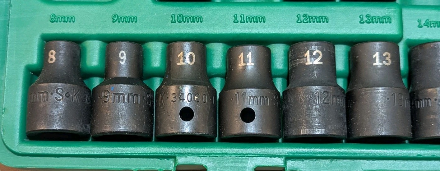 Vintage SK Tools 4053 1/2″ Drive Metric Impact Socket Set Incomplete With Case