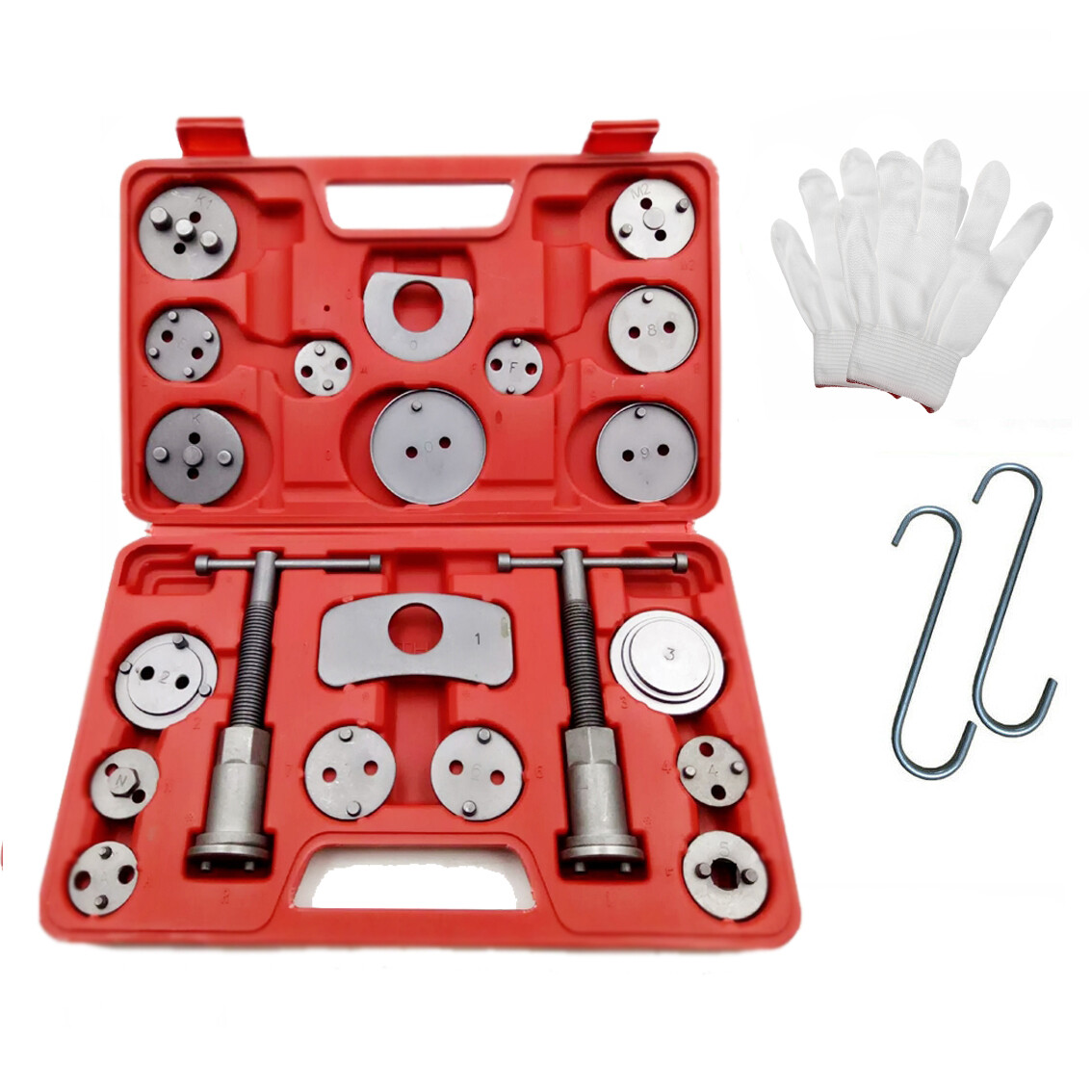 Set 27pcs Universal Disc Brake Caliper Piston Wind Rewind Tool Hooks Gloves Case