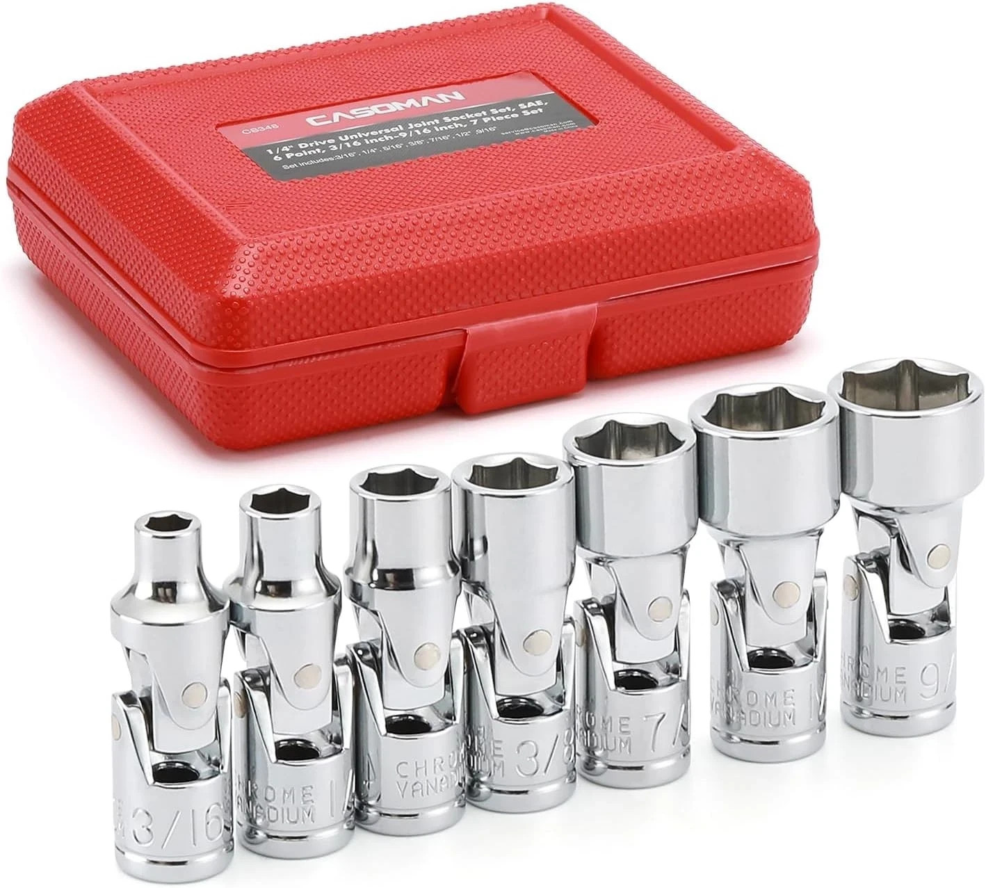 7pcs 1/4″ Drive Universal Flex Socket Set Sae 3/16″ To 9/16″ 6point Crv Swivel H