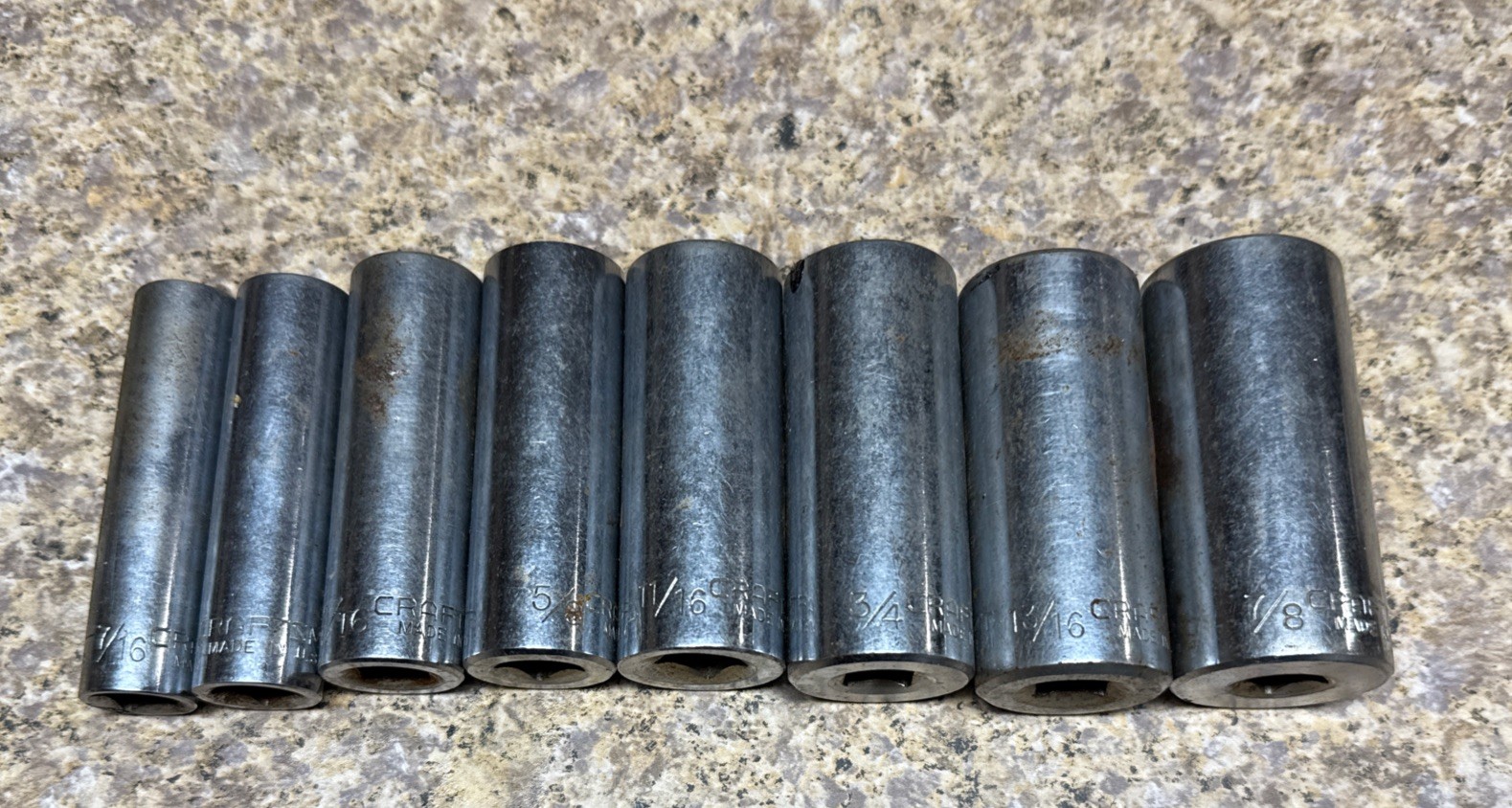 Craftsman 8 Piece Deep Socket Set SAE 3/8 Dr 12 Pt -EE- Series 7/16 Thru 7/8