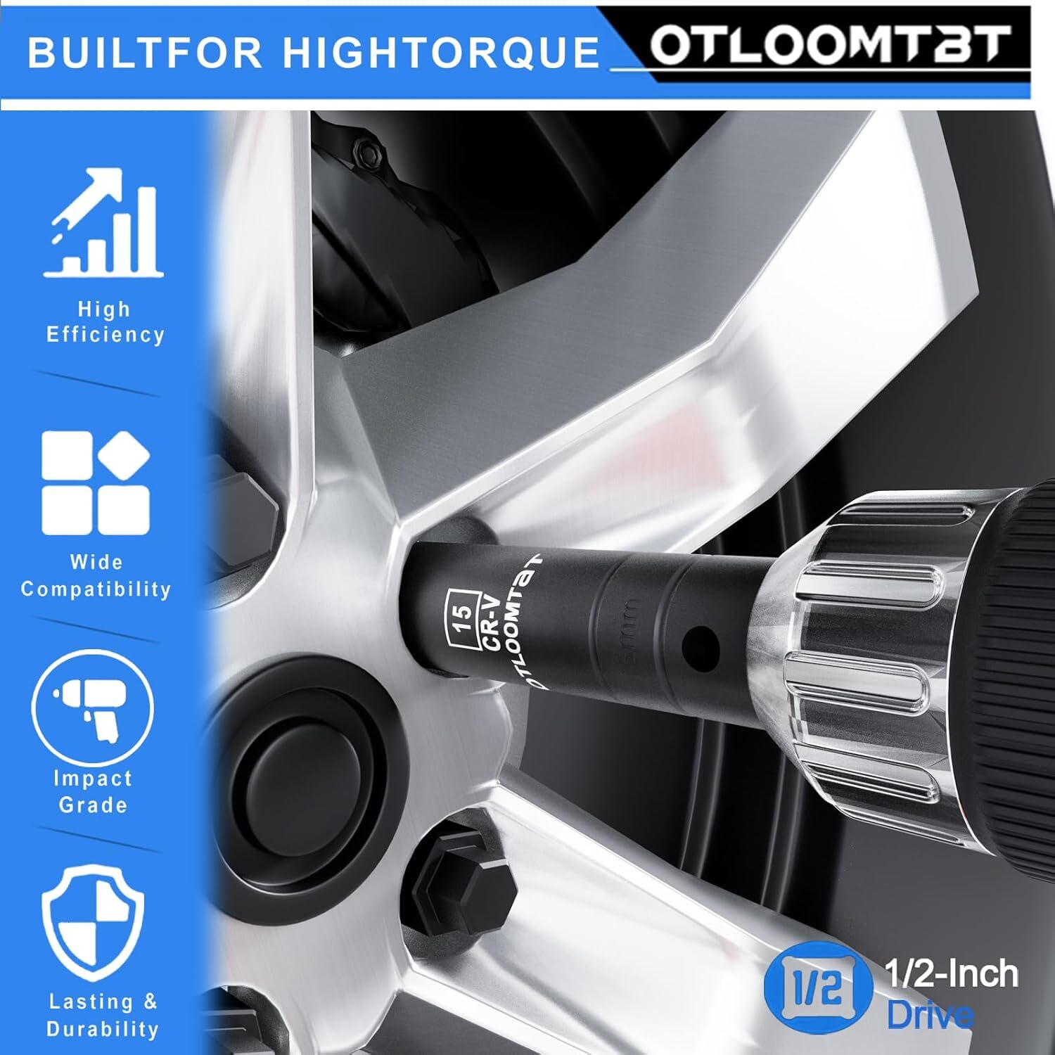 16PCS 1/2 In Drive Thicker Impact Socket Set, High Durability Industrial Grade D
