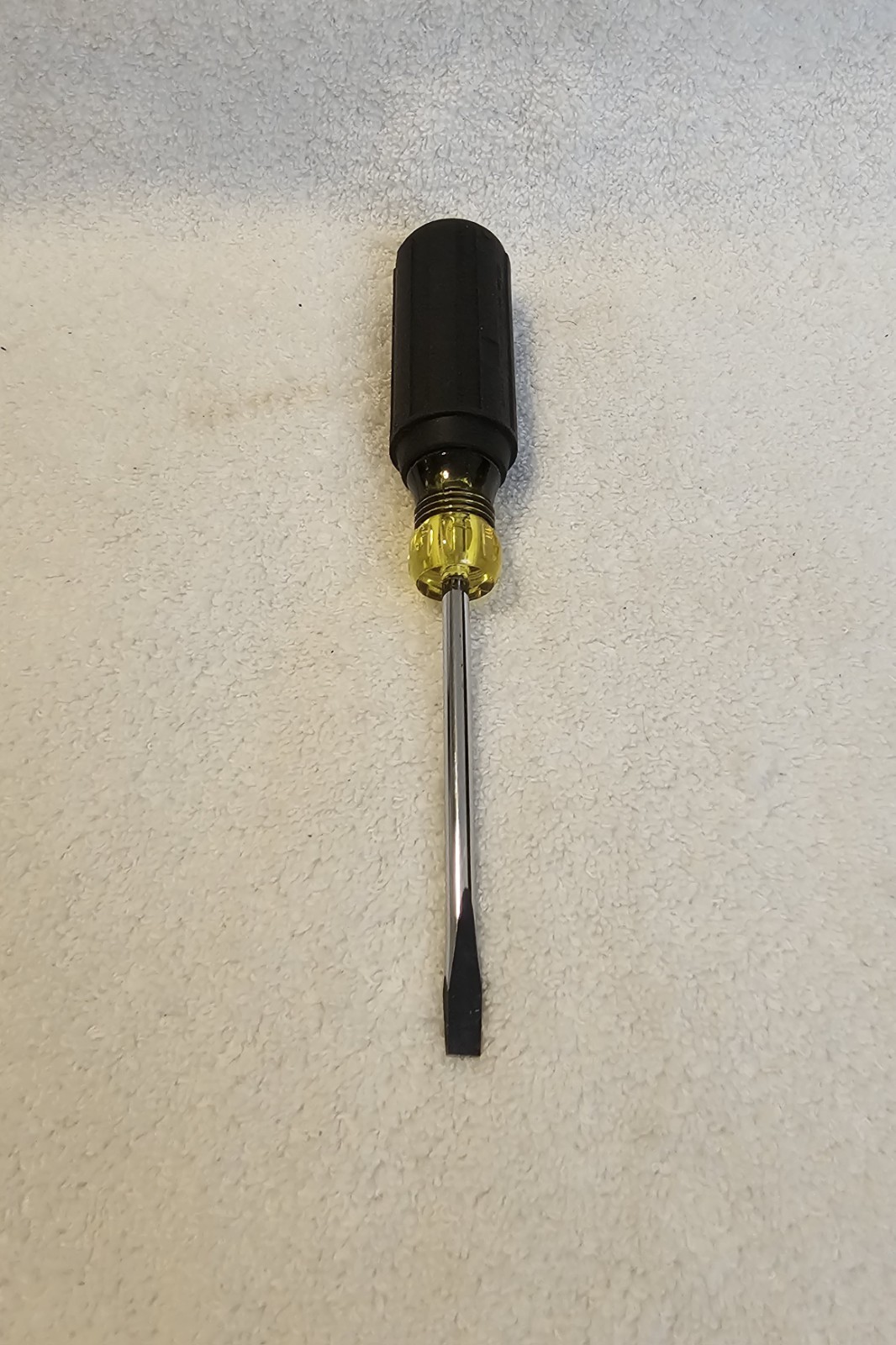 604-4 Klein Tools Long Flat Blade Screwdriver Black / Yellow Handle Round Shank