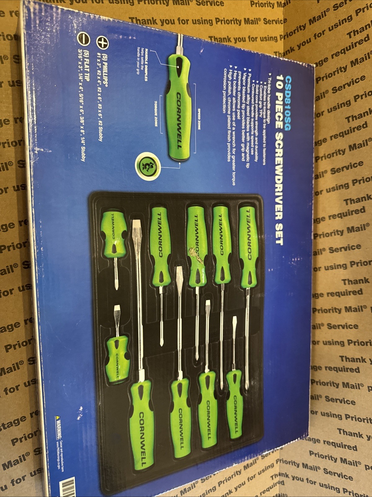 Cornwell Tools 10pc. Screwdriver Set Green Flat & Philips (CSD810SG)