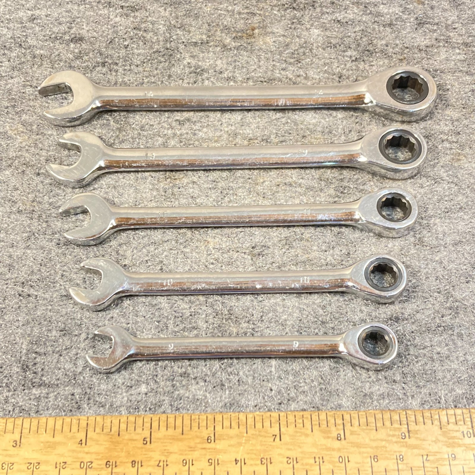 Vintage Combination Ratcheting Wrench 5 Pc Box End Metric 9-14mm