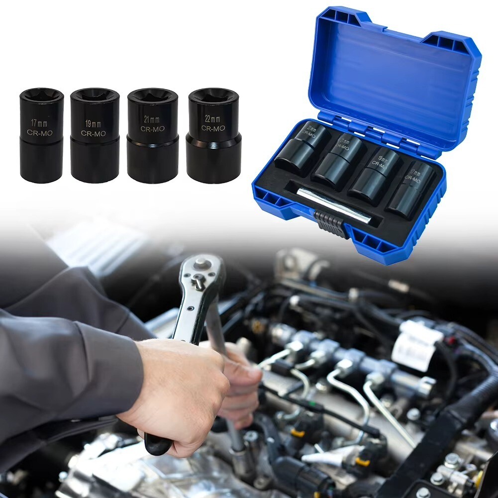 Bolt Nut Extractor 1/2″ Drive Impact Removal Socket Tool Set 17mm-19mm-21mm-22mm