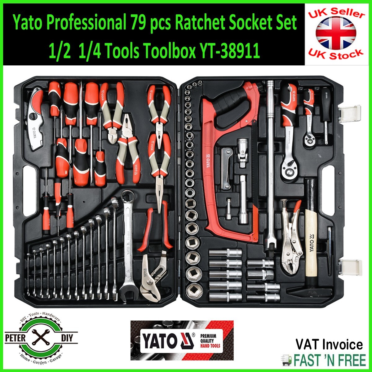 Yato Professional 79 pcs Ratchet Socket Set 1/2 1/4 Tools Toolbox YT-38911