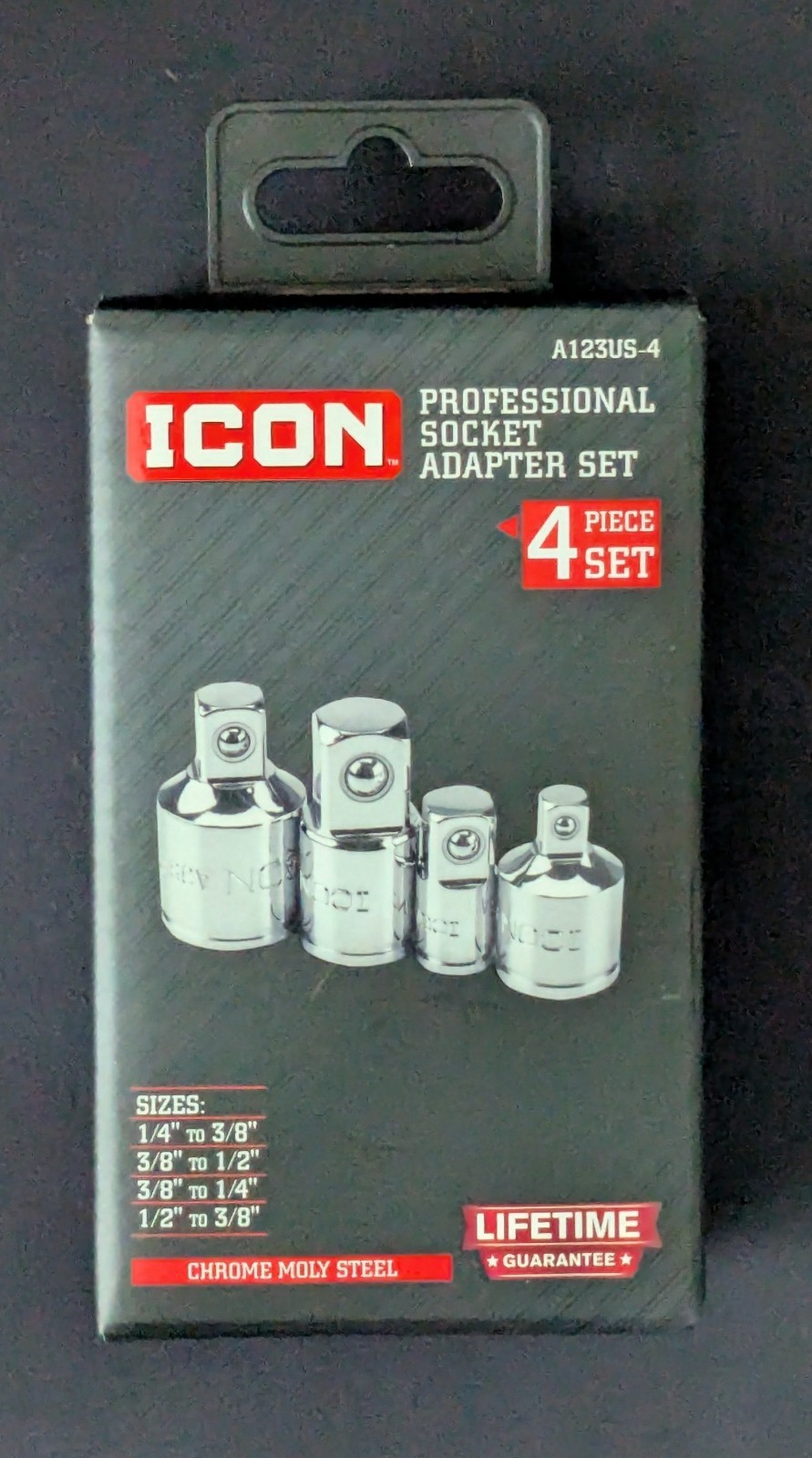 Icon Professional Socket Adapter Set 4 Pc Chrome Moly Steel A123US-4 57324 NEW