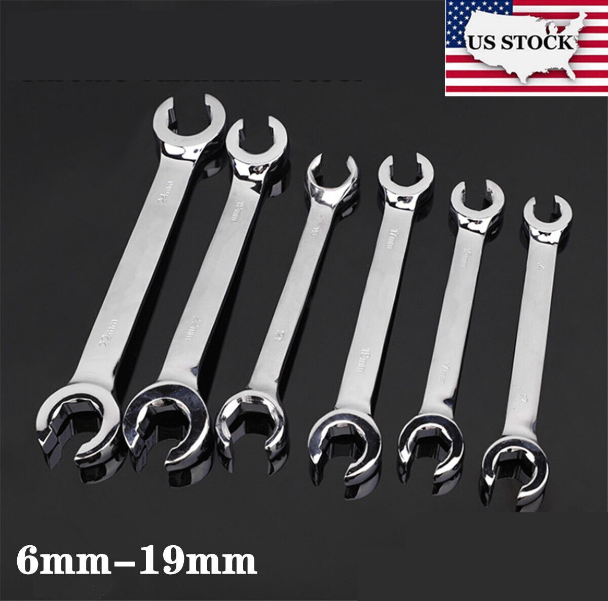 6Pcs Metric Flare Nut Spanner Wrench Set For Brake / A/C/ Diesel Lines Injectors