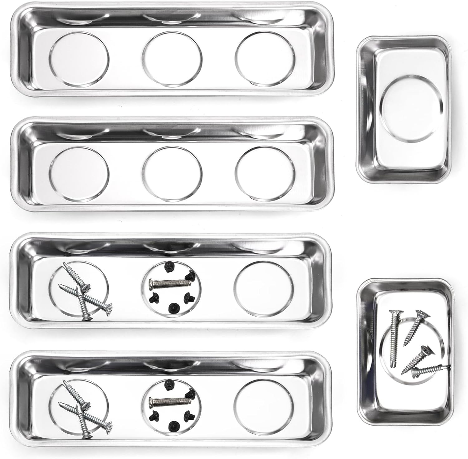 Set of 6 Small Magnetic Parts Trays, Stainless Steel Magnetic Tray Set