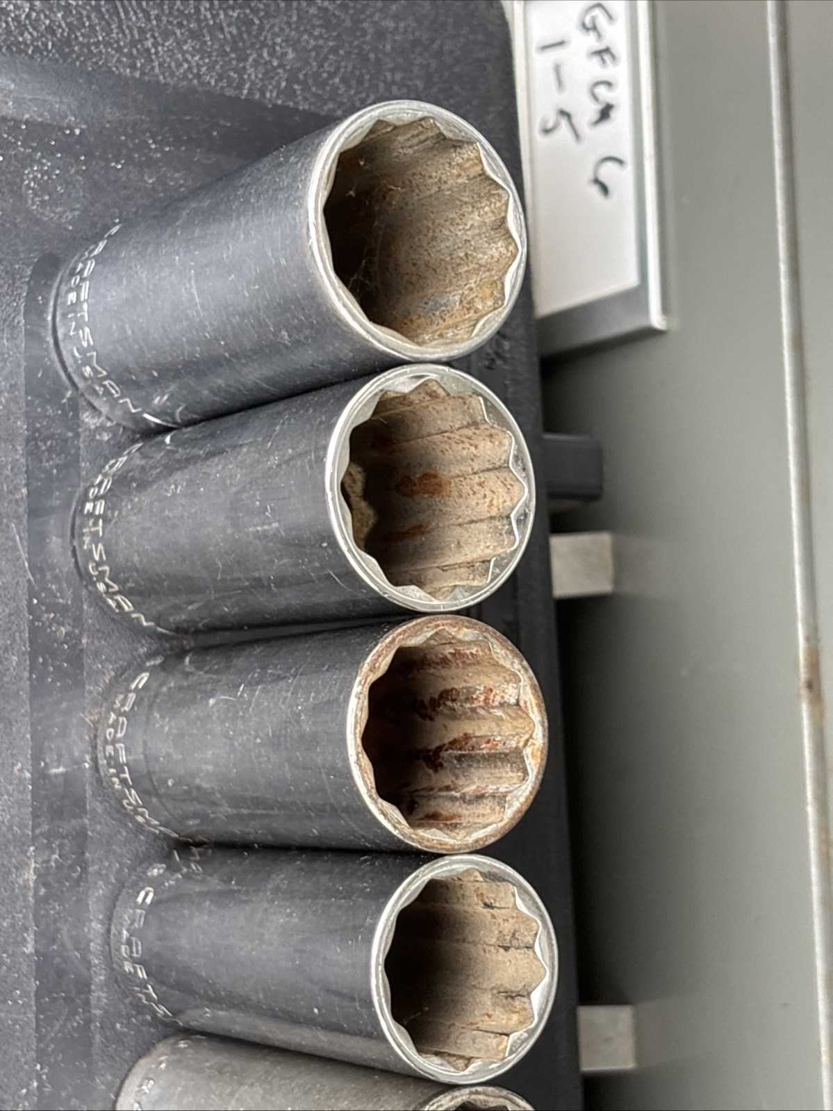 Craftsman Mixed Lot of (8) 12-point SAE deep sockets with a 1/2-inch drive.