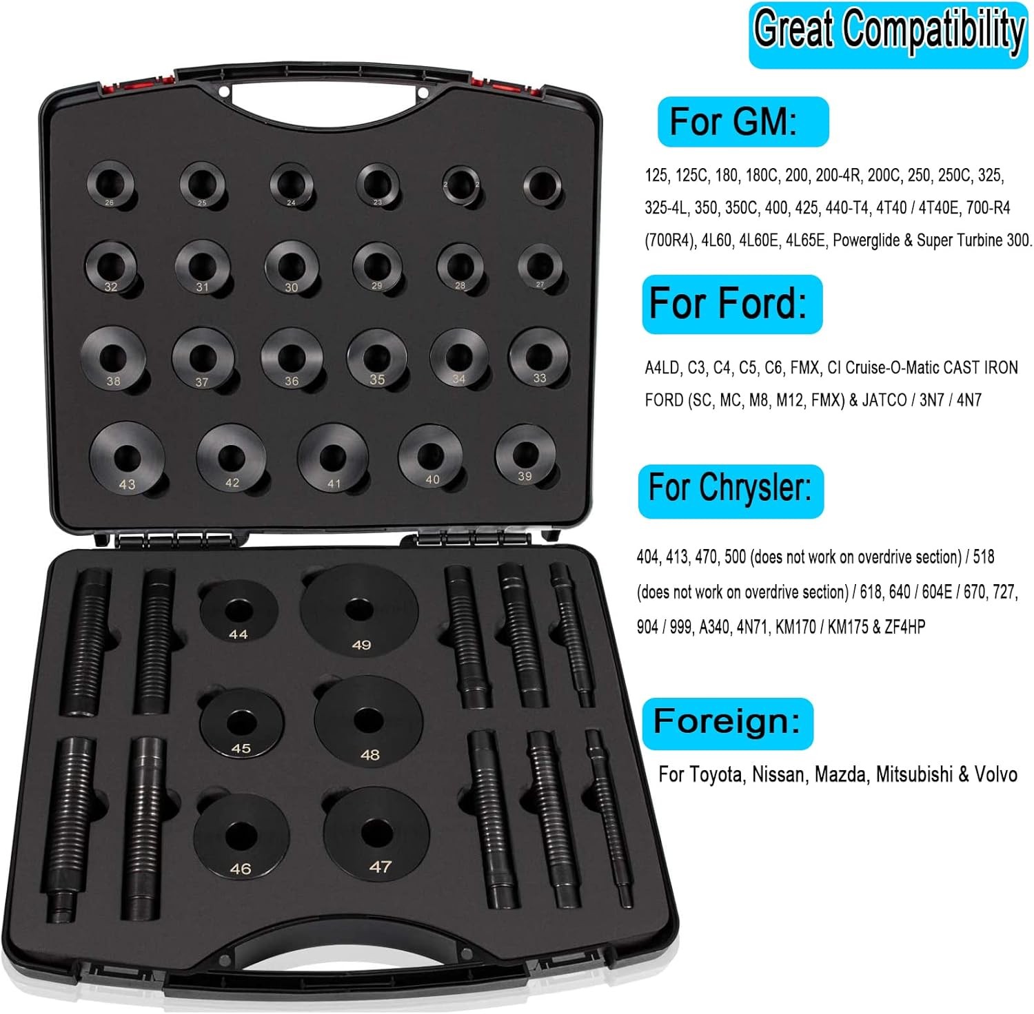 for GM/Ford/Chrysler Transmission Master Bushing Driver Tool Kit T-0220-39,39Pcs