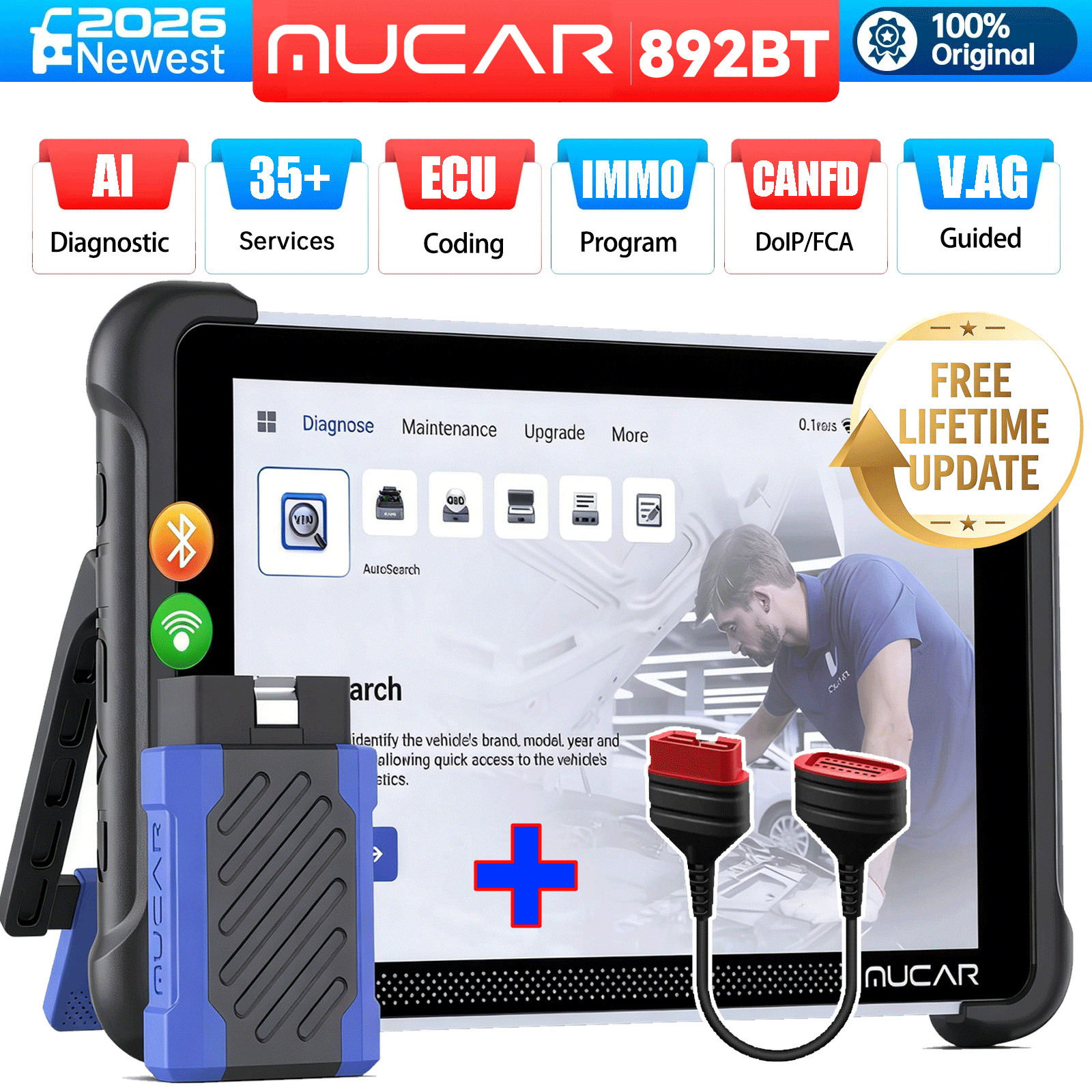 MUCAR 892BT Car System Bidirectional Scanner AI Diagnostic Tool 35+Services FREE