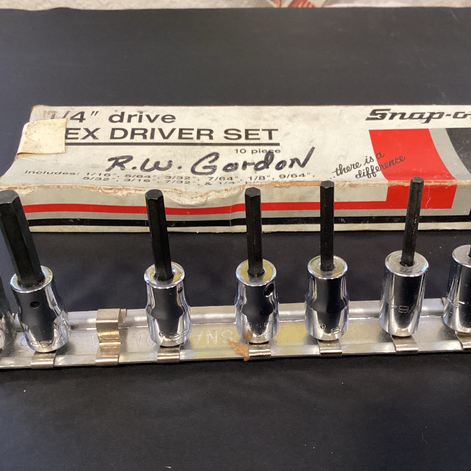 SNAP-ON 1/4″ DRIVE 10pc SAE HEX DRIVER BIT SOCKET SET 1/16″-1/4″ MISSING 3/16”