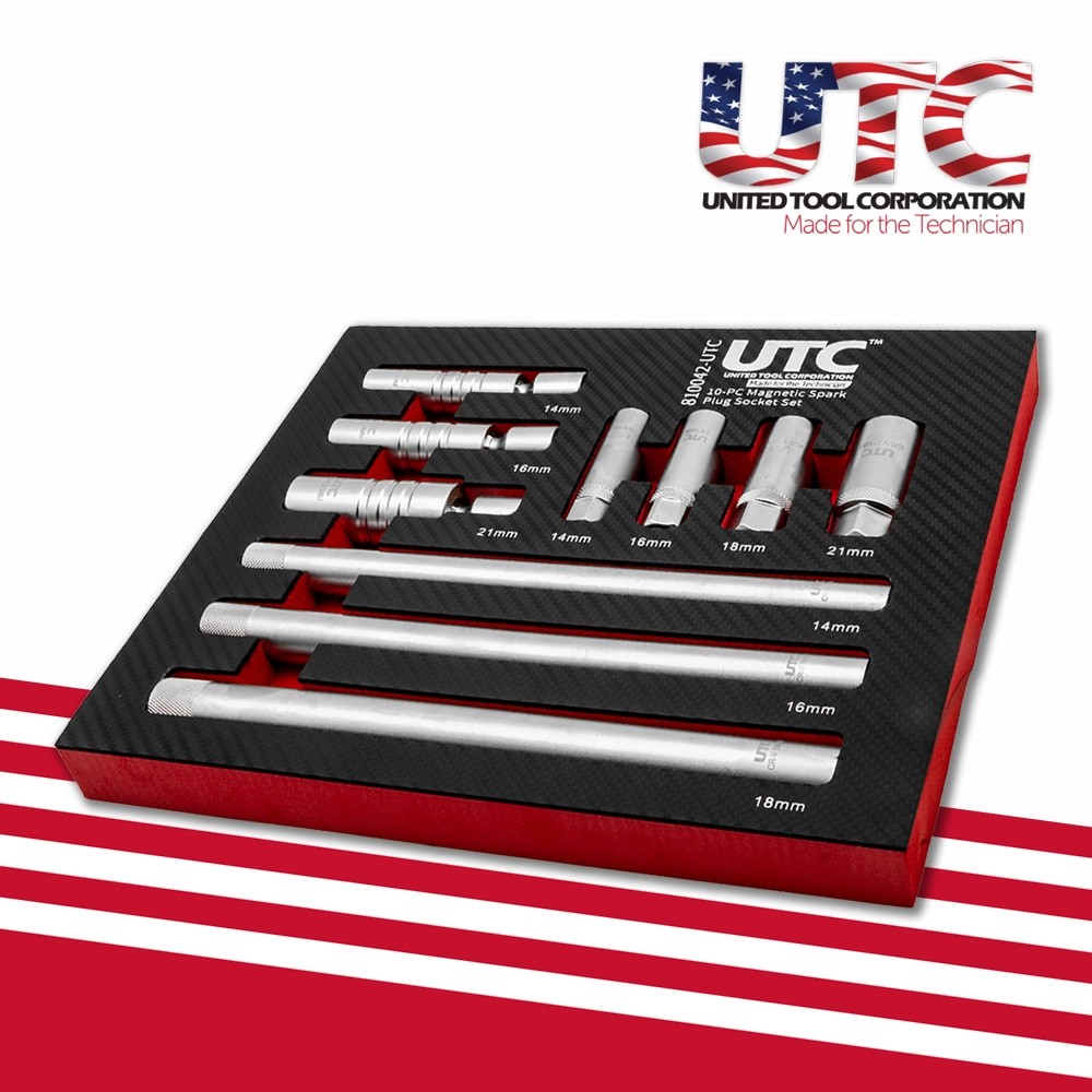 Spark Plug Socket Set 10 Piece Magnetic Swivel 3/8 Drive Thin Wall EVA Tray UK