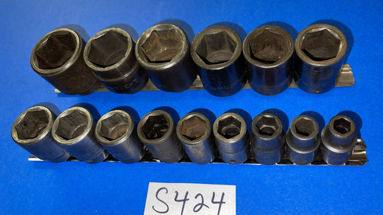 MAC TOOLS 15 PIECE 1/2 DRIVE SAE. SHORT IMPACT 6 POINT SOCKET SET 3/8 TO 1-1/4