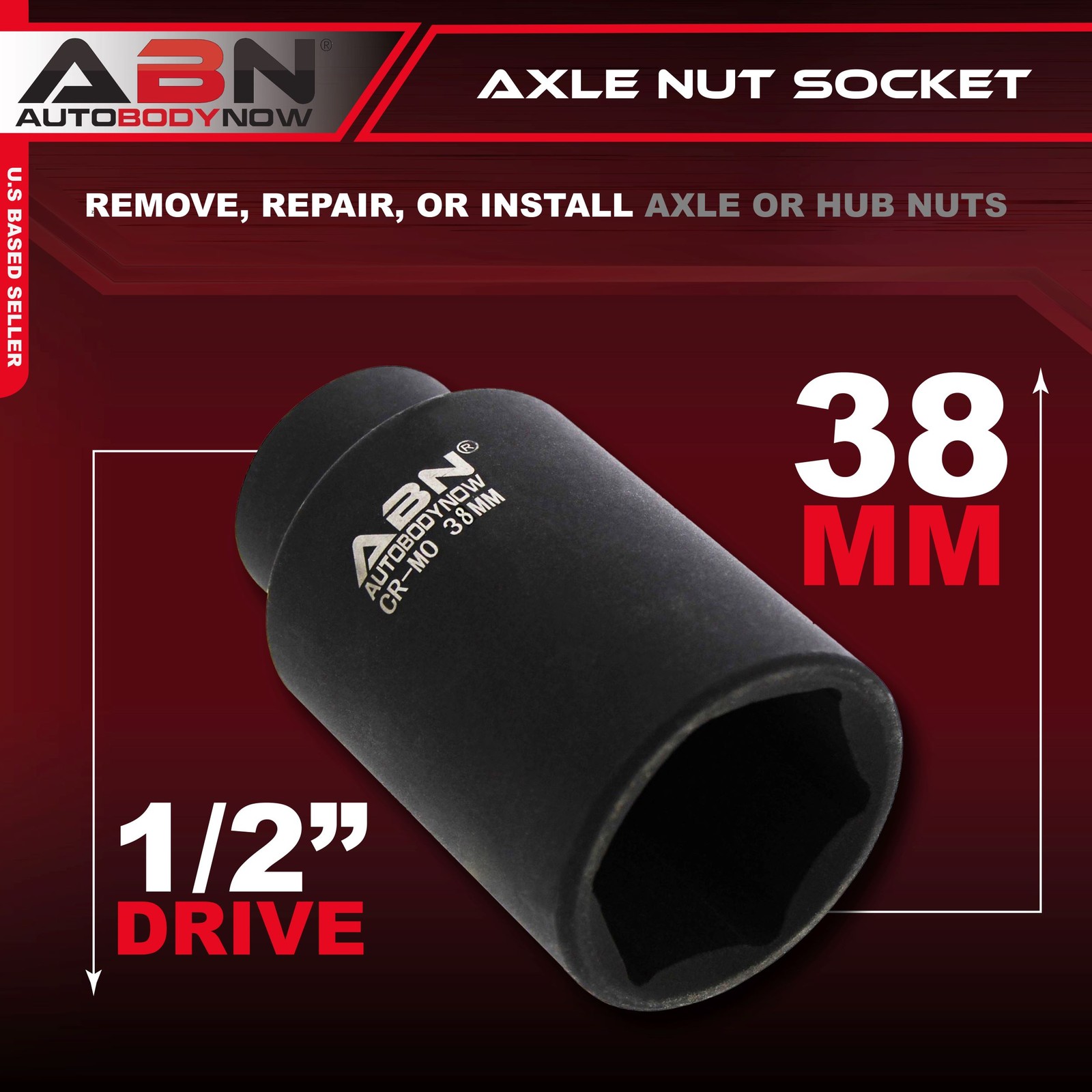 ABN Axle Nut Socket 38mm 1/2″ Inch Drive Universal for 6pt Axle Nut on Vehicles